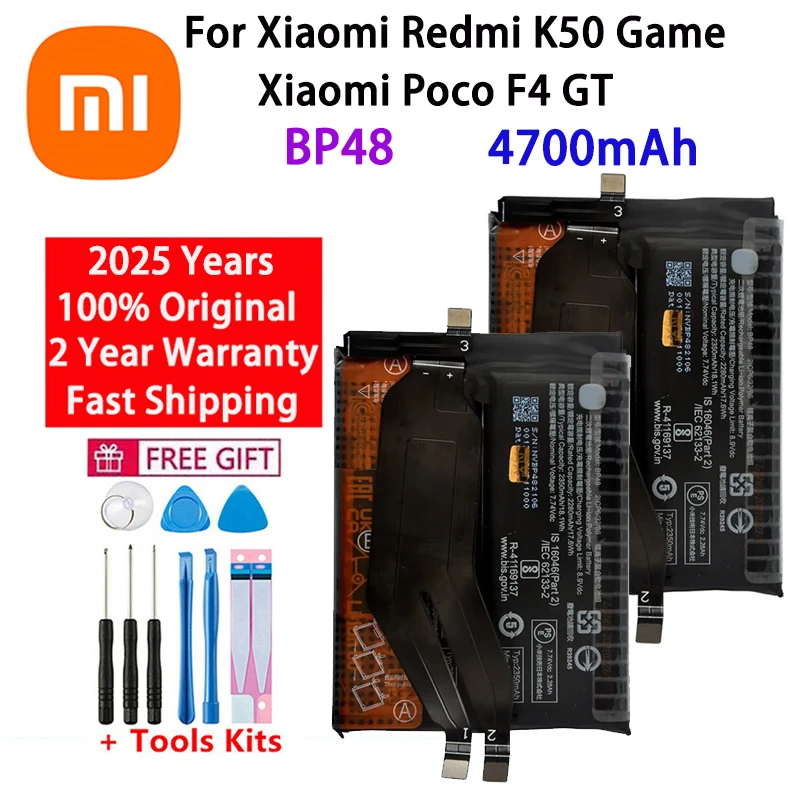 

2025 лет, 100% оригинальный аккумулятор BP48 4700 мАч для Xiaomi Remi K50 Game/Poco F4 GT, сменные аккумуляторы для телефона, быстрая доставка