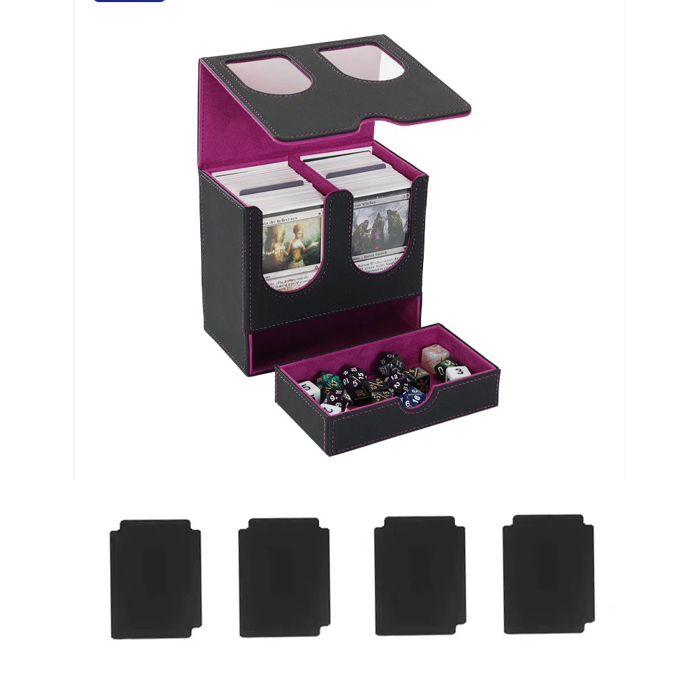 200+ Capacity Trading Card Storage Box with Window & Dice Drawer, Large Card Organizer Case for TCG Collectible Cards, Deck Stor