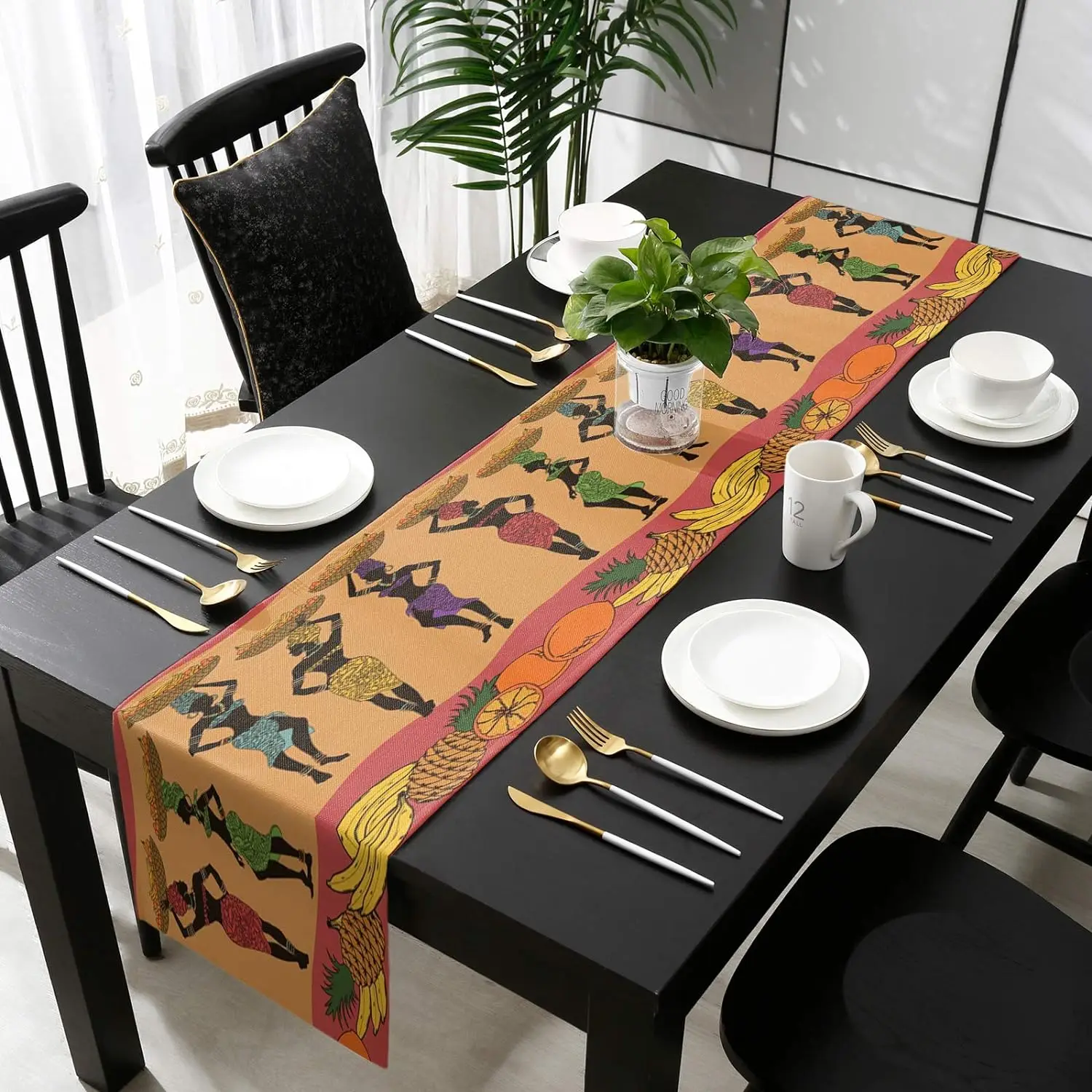 Black African Woman Sihouettes Linen Table Runners Dresser Scarf Table Decor Reusable Kitchen Dining Table Runners Party Decor