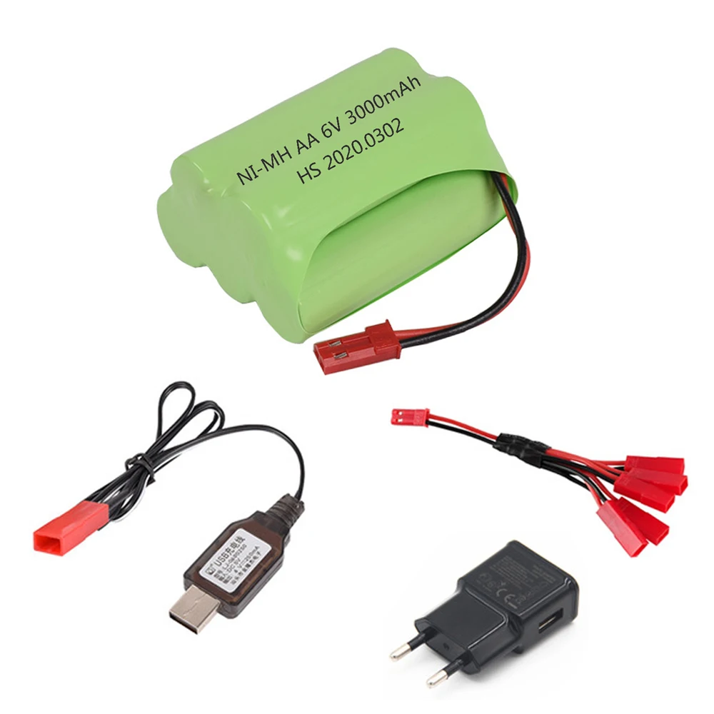 Batterie aste Ni-laissée avec prise JST, ensemble de chargeur pour voiture RC, robot, odorprécieux, bateau RC, AA, 3000mAh, 6V, 2400mAh