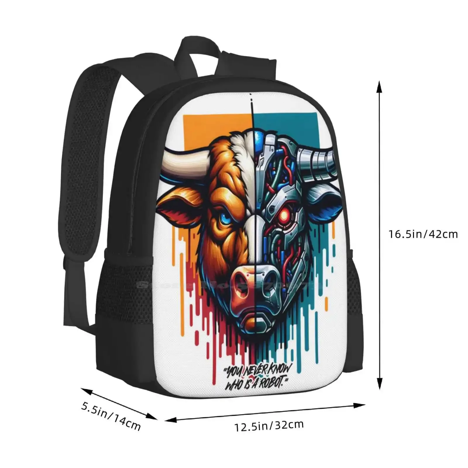 أنت لا تعرف أبدًا، الثور هو روبوت. تي شيرت رائجة البيع حقيبة مدرسية على ظهره حقائب الموضة Cybernetic Bull الميكانيكية البقري مستقبلية