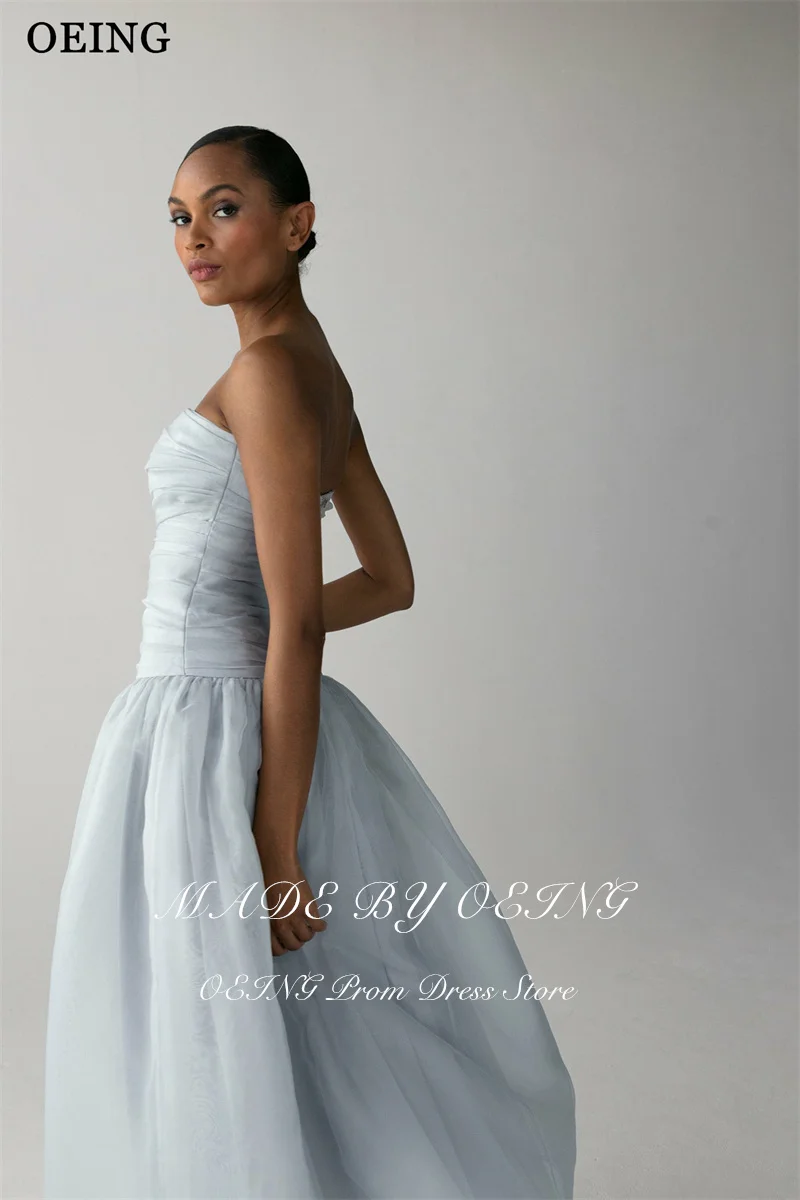 بوينغ بسيط ألف خط فساتين لحضور الحفلات الموسيقية الأورجانزا السماء الزرقاء حمالة بلا أكمام الطيات طول الشاي فستان الحفلات حفل فيستدوس مخصص #5