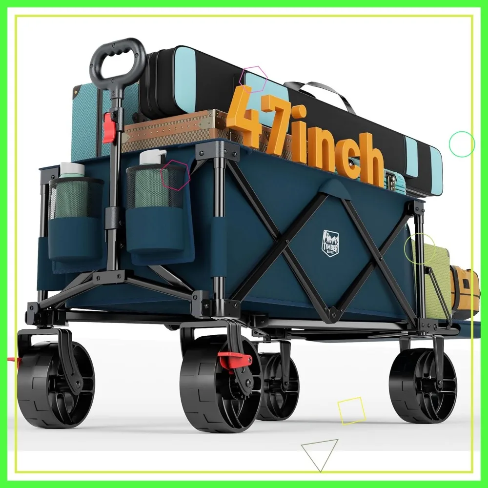 

300 lbs Heavy Duty Collapsible Wagon with All-Terrain Wheels, 250L Utility Cart for Beach Camping Shopping