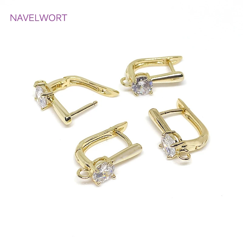 14K Gold Plating Lever-Back Earring with Open Ring,Brass Metal Inlaid Zirconia Huggie Earring DIY Jewelry Making Accessories