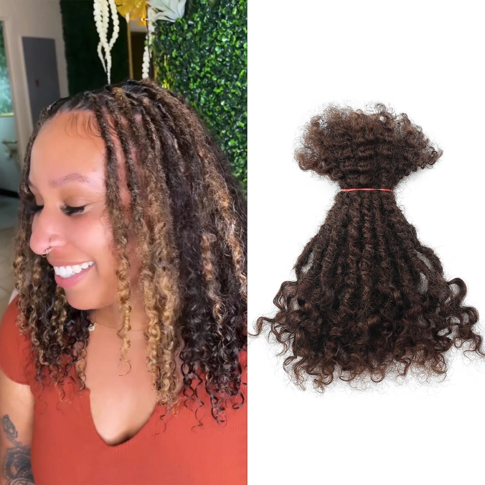 

20 Strs/Pack ANNA 6-30" 0.6cm 4# Human Hair Boho Locs Dread Locs Human Hair with Curls Lisa Locs Dreadlocks for Natural Styles