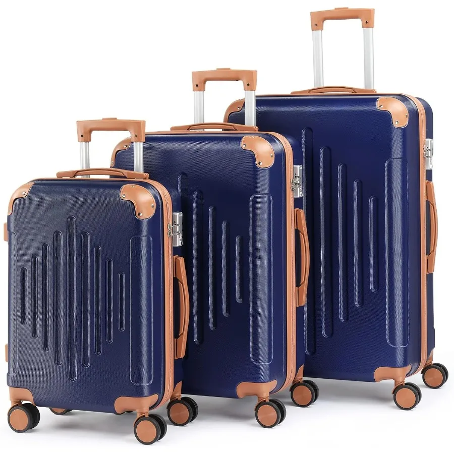 Hardside Luggage Set 3 Pcs with TSA Lock, BlueandBrown