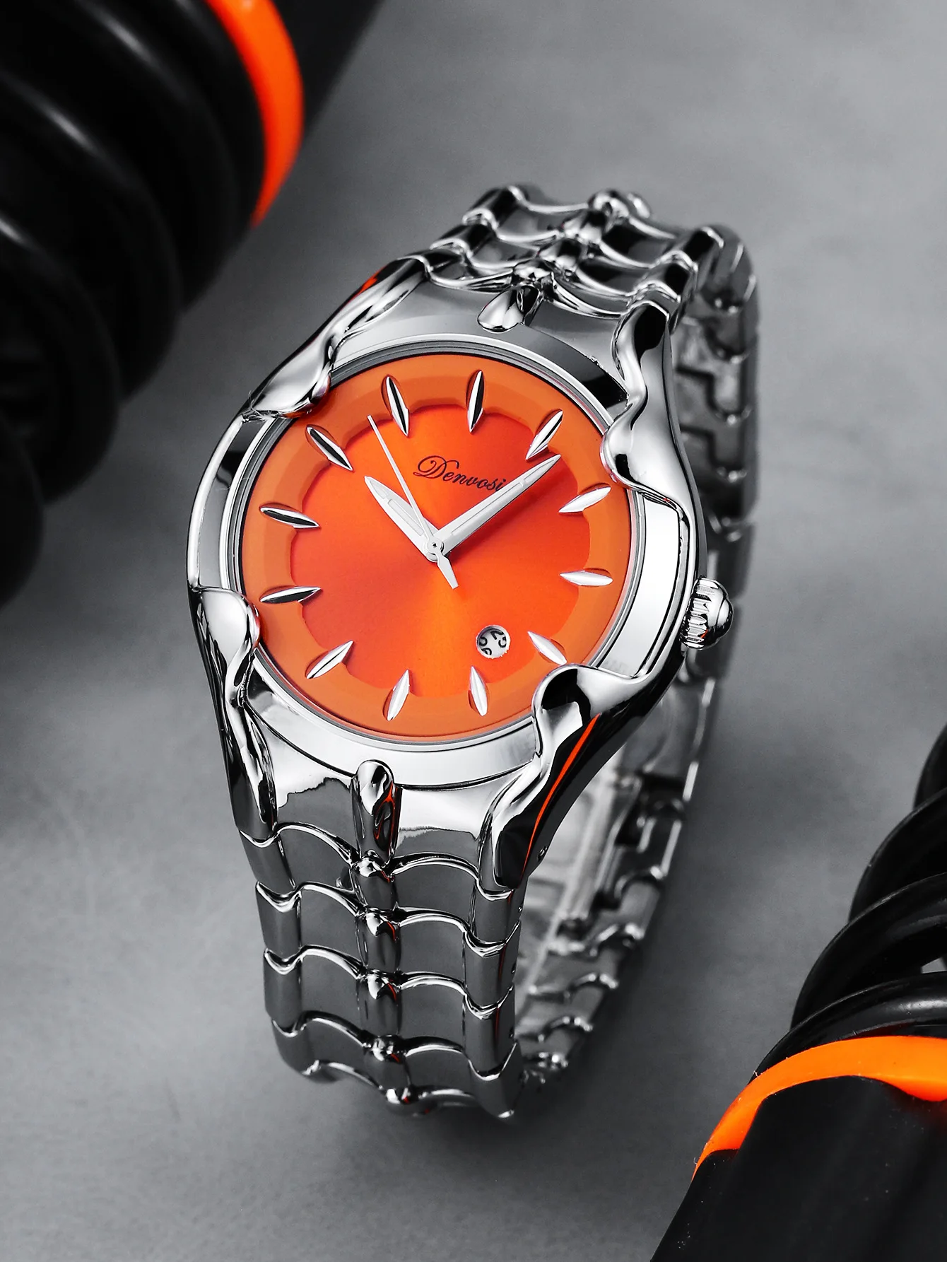 Men's Fashion Watch, Unique Petal Design Y2K Silver Creative Devil Claw Bright Face Dial for Men and Women
