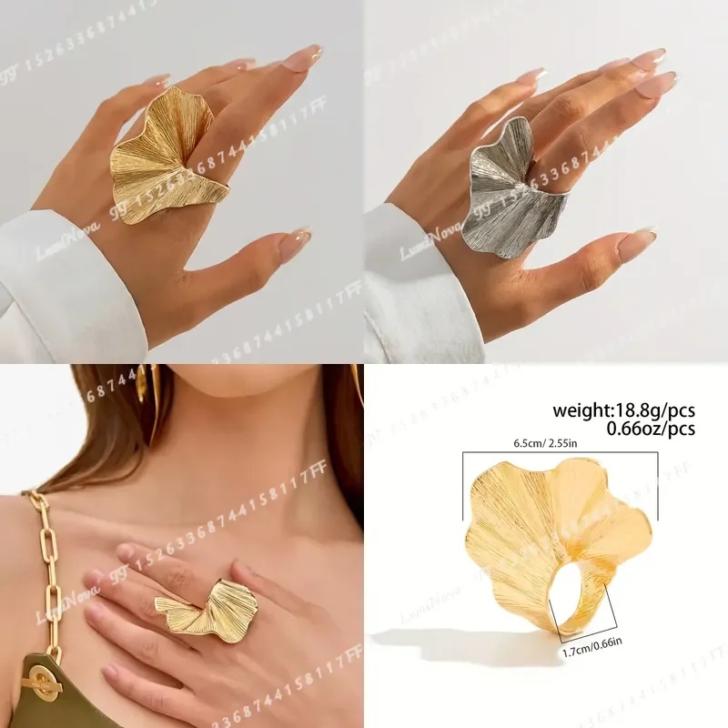 1pc Vintage Metal Ring Exaggerated Irregular Wide Petal Shaped Statement Jewelry for Women Party Accessories Fashion Gift