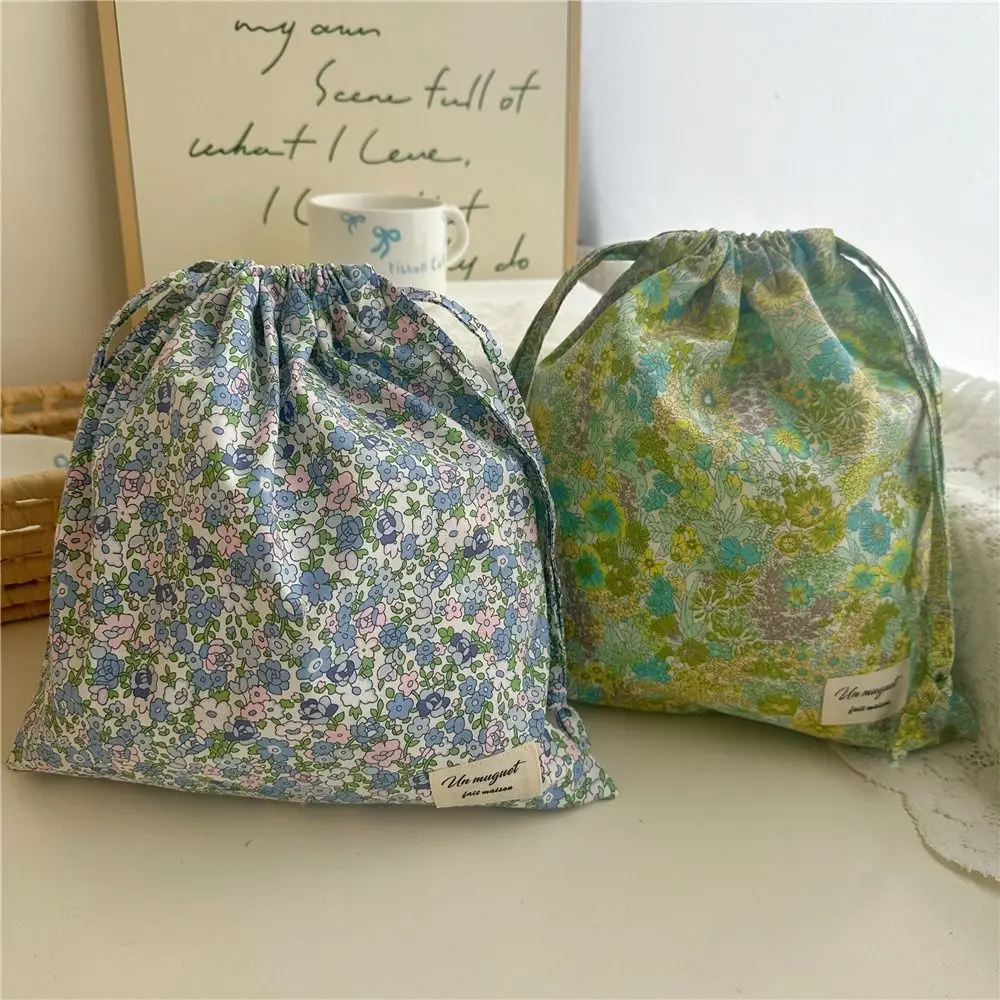 Cotton Drawstring Storage Bag Ins Style Dustproof Travel Underwear Clothing Bag Floral Print Portable Cosmetic Organizer