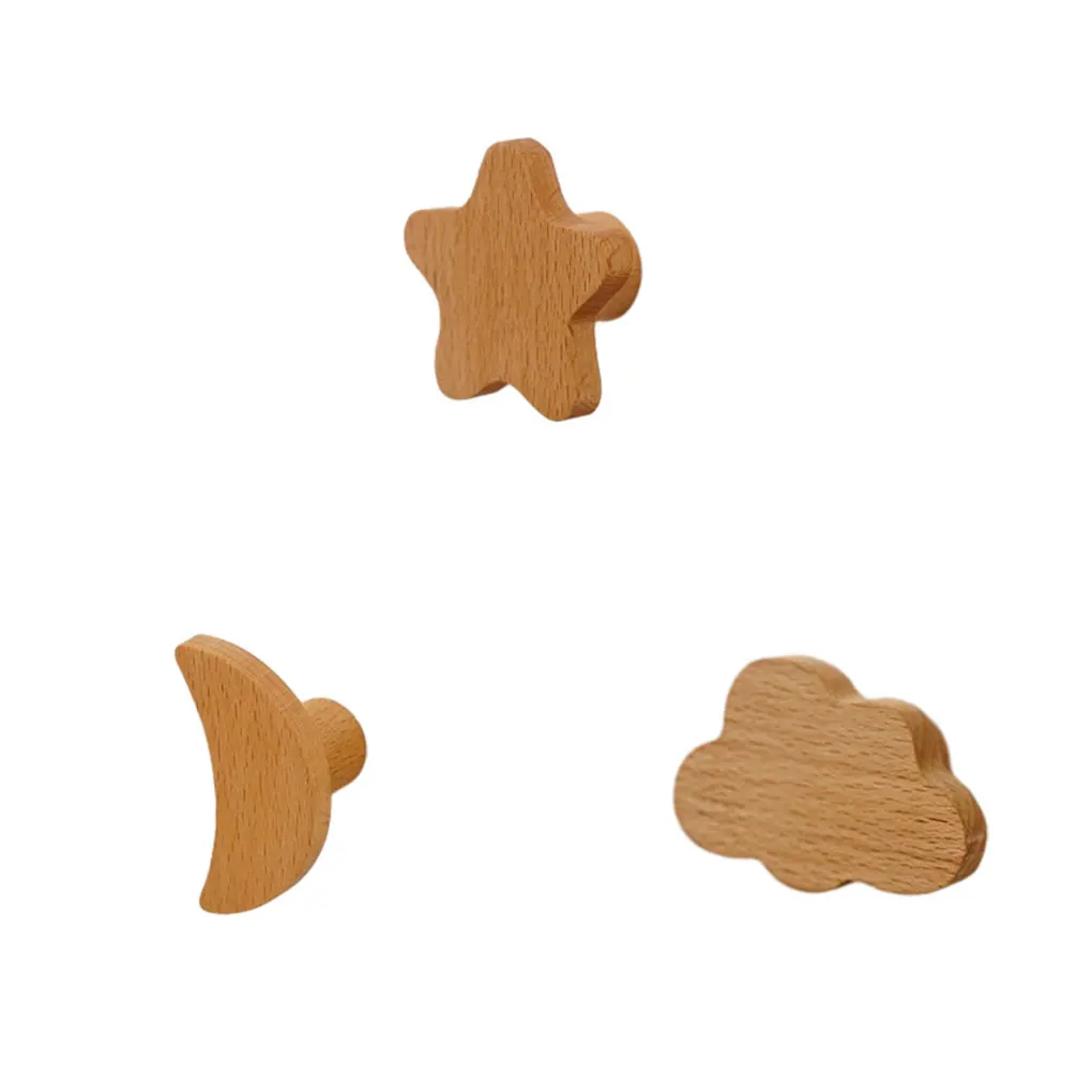 Schubladenknöpfe aus Cartoon-Holz, Heimdekoration, vielseitiger Stil, einfach zu installierende Möbelgriffe aus Holz, Mond