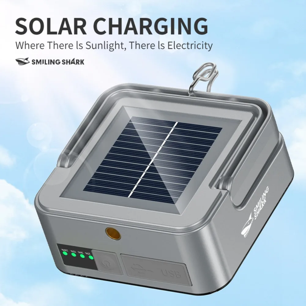 ضوء التخييم المغناطيسي الذي يعمل بالطاقة الشمسية، منافذ شحن USB مزدوجة، 3 أوضاع إضاءة IPX4، مقاومة للماء لحقائب الظهر في حالات الطوارئ