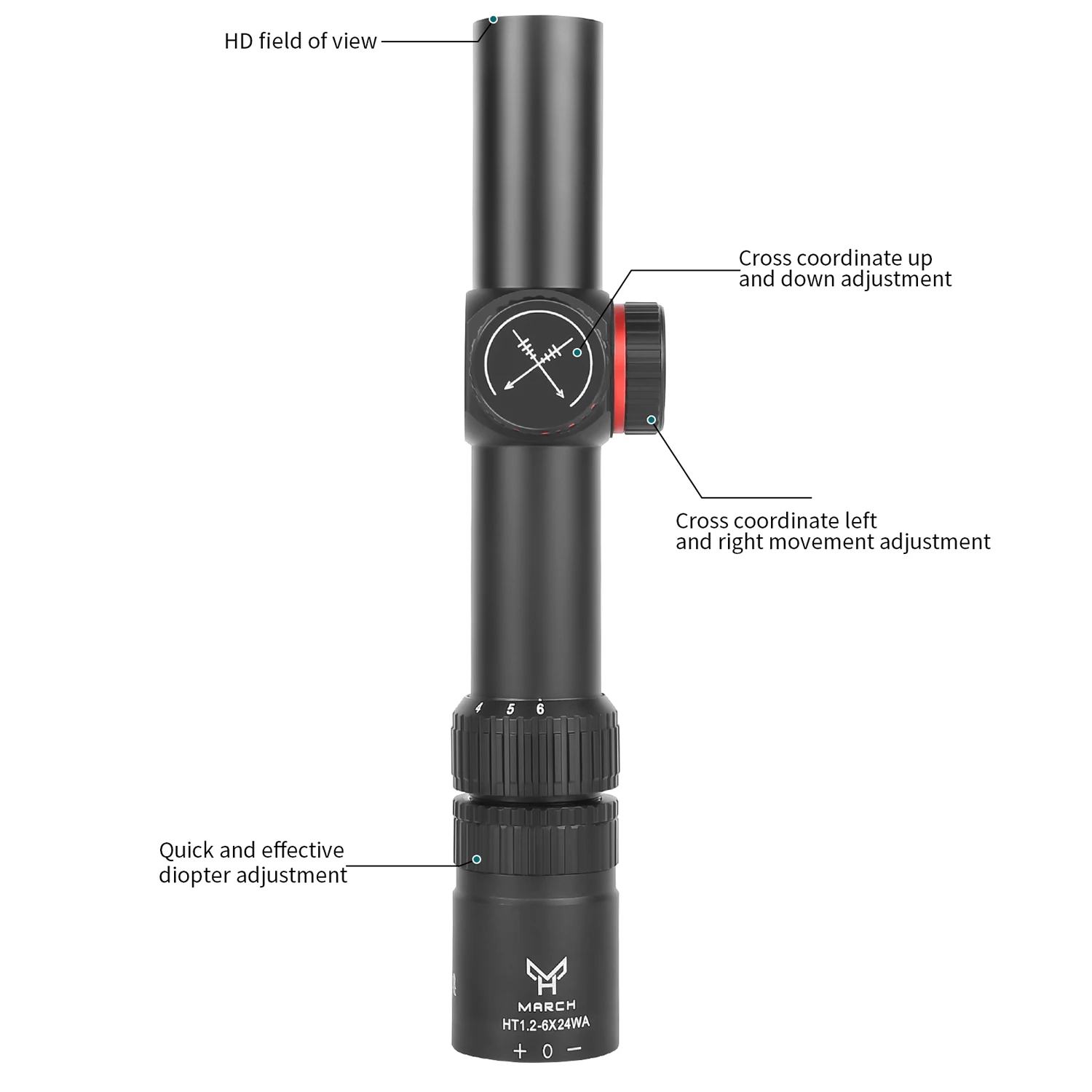 Imagem -05 - Caça Visão Óptica Air Rifle Scope Compact Riflescope Tactical Pcp Gun Aimsight Airsoft Luneta ar 15 March-ht1.26x24wa