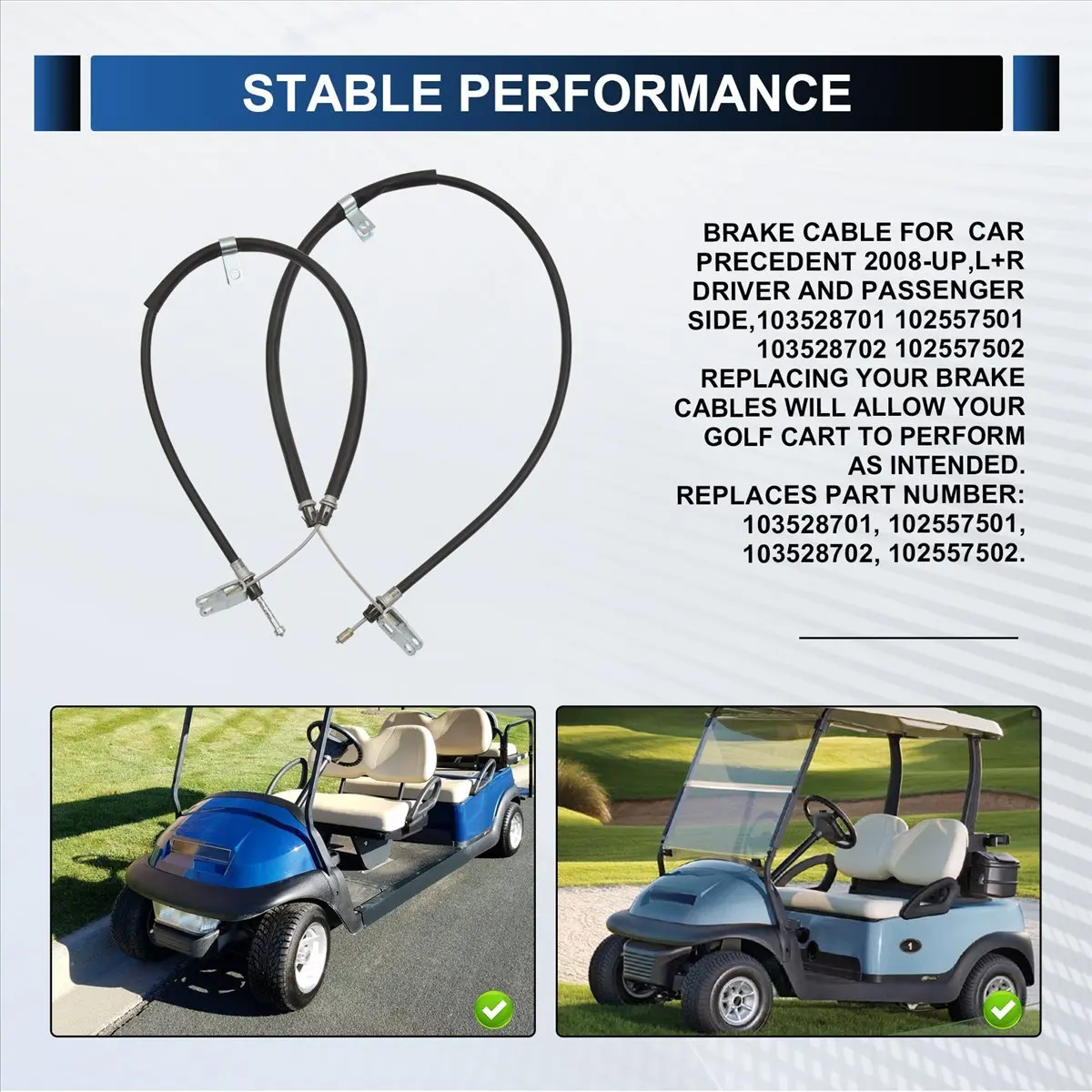 

Привлекательный тормозной трос для Club Car Precedent 2008-Up, L + R со стороны водителя и пассажира, 103528701 102557501 103528702 102557502