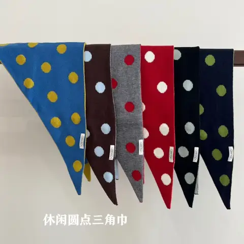 Women Double‑Sided Polka Dot Knit Triangle Shawl Korean Retro Casual Scarf Dopamine Aesthetic Neck Warmer Scarf Spring Autumn
