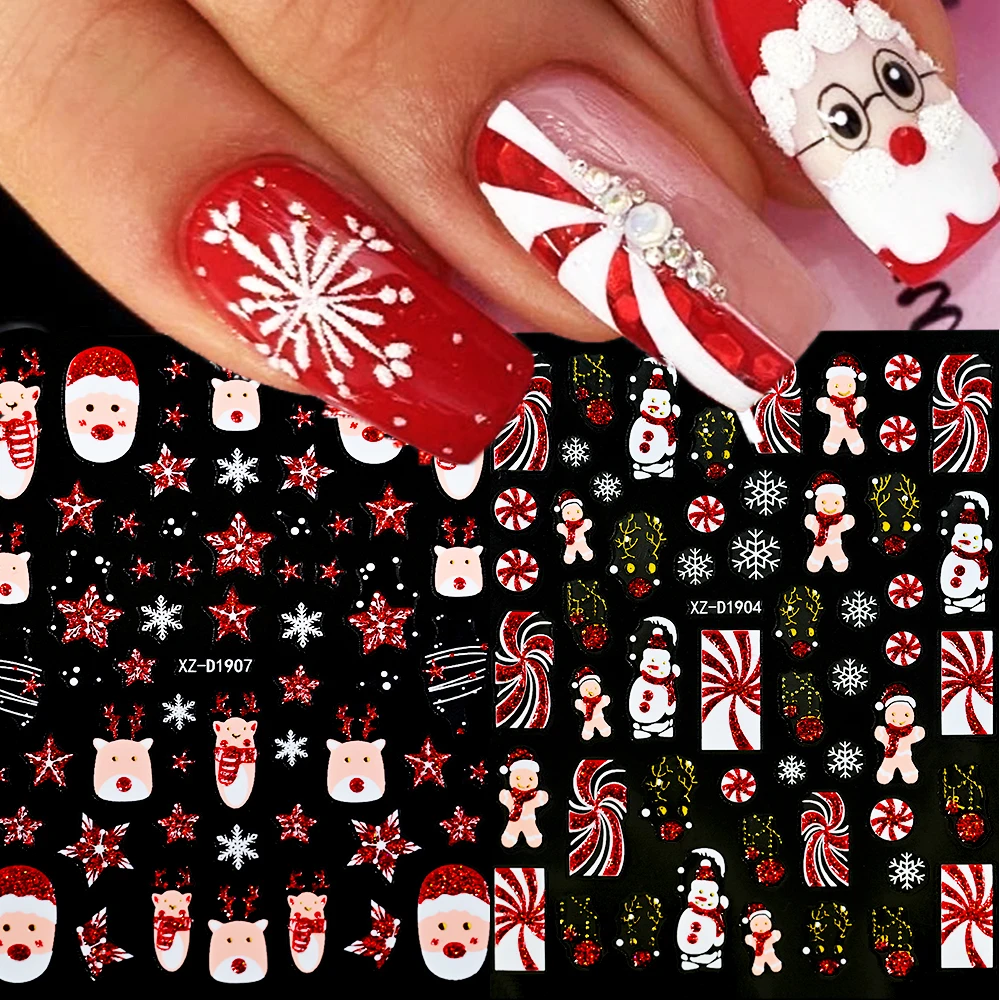 1 stks Kerst Rode Glitter Nail Art Sticker 8x10 cm Sneeuwvlok/Ster/Bell Xmas Nail Decal DIY Nieuwjaar Rode Kerst Slider