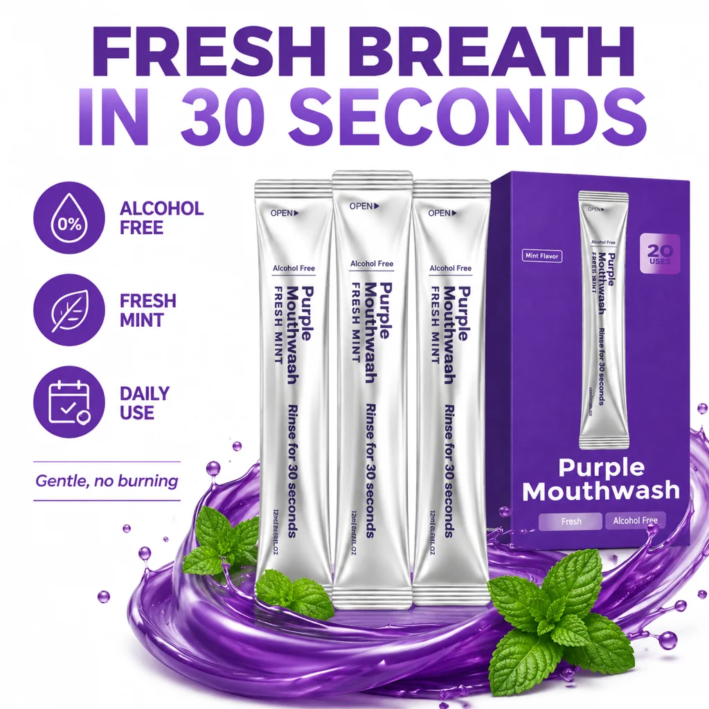 Purple Mouthwash Travel Size Mint Breath Freshener Oral Rinse Daily Dental Care Gentle Clean Mouth Liquid Tooth Stain Removal