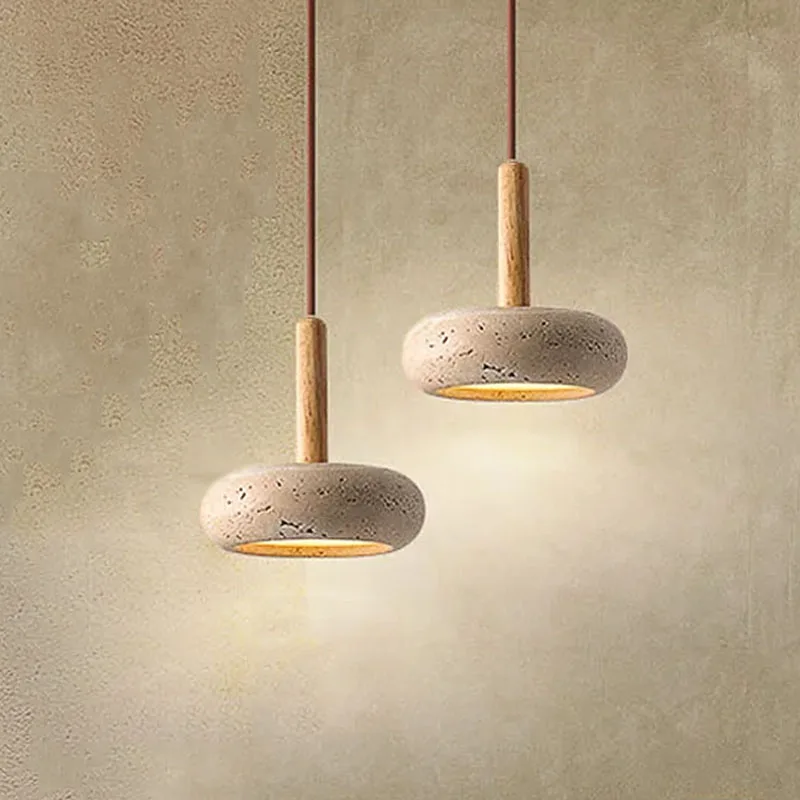 New Hot Selling Wabi Sabi Round Natural Yellow Stone Commercial Home Decoration Japanese Style Restaurant Room Led Pendant Light