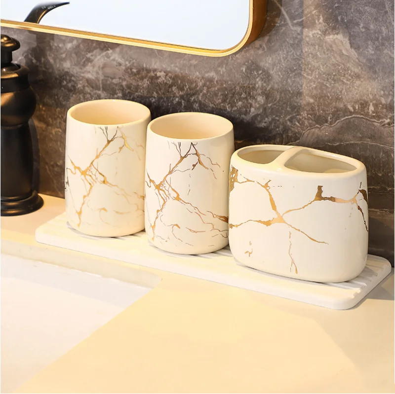 Marble Gold Pattern Electric Toothbrush Rack Bathroom Accessories Set Toothpaste Dispenser Home Toothbrush Holder Soap Dispenser