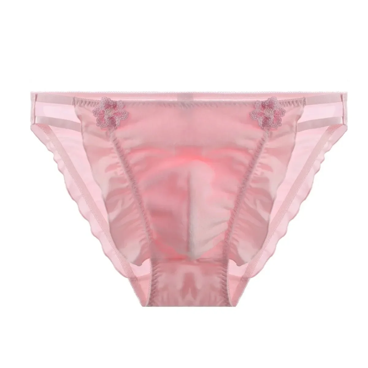 

Man's Pink Flower Embroid Briefs Privte FKK Party Costumes DJ Club Bar