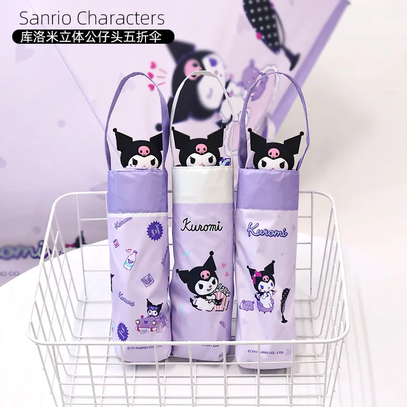 

Sanrio Kuromi 3D Plush Head Manual Small 5-Fold Umbrella Cute Lightweight for Sun Rain Protection