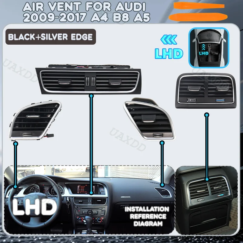 For Audi 2009-2017 A4 B8 A5 Car Air Conditioning Vent Grille Assembly Nozzle Outlet Ventilation A/C Equipment 2Din Automotive AC