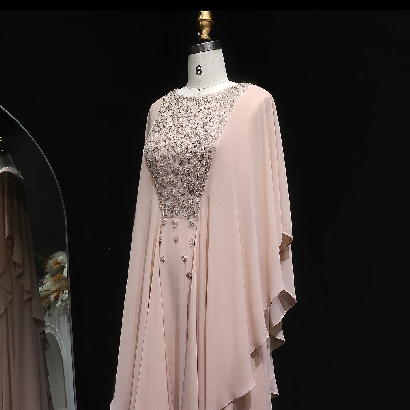 シャロンはアラビア語ヌードピンクアバヤカフタンイブニングドレスロングエレガントなビーズの女性のウェディングパーティードレスSF239カスタマイズ