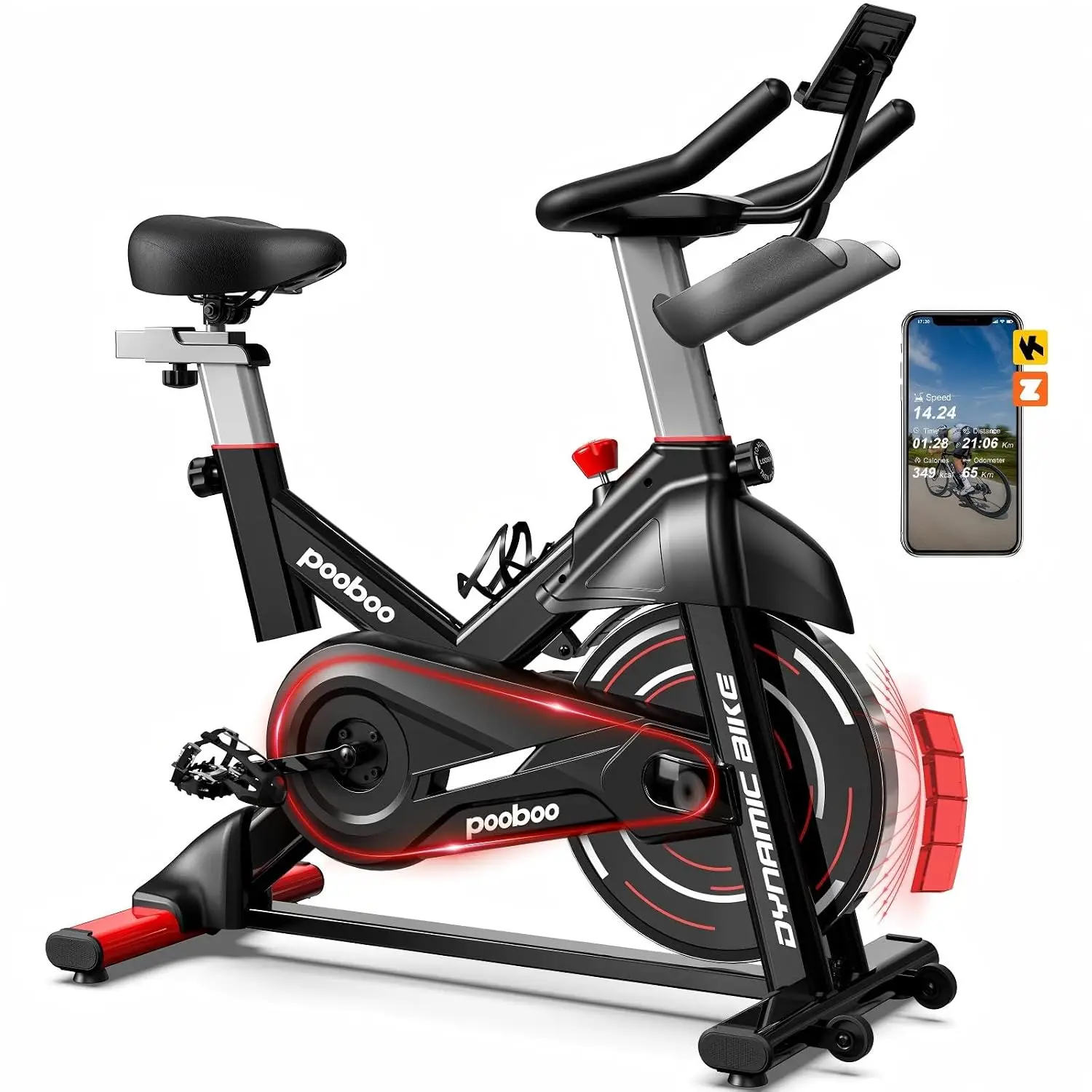 Magnetic Indoor Exercise Bike with App, 350LBS Ultra-Quiet Stepless Resistance, 20-Min Setup, Fits 4'8