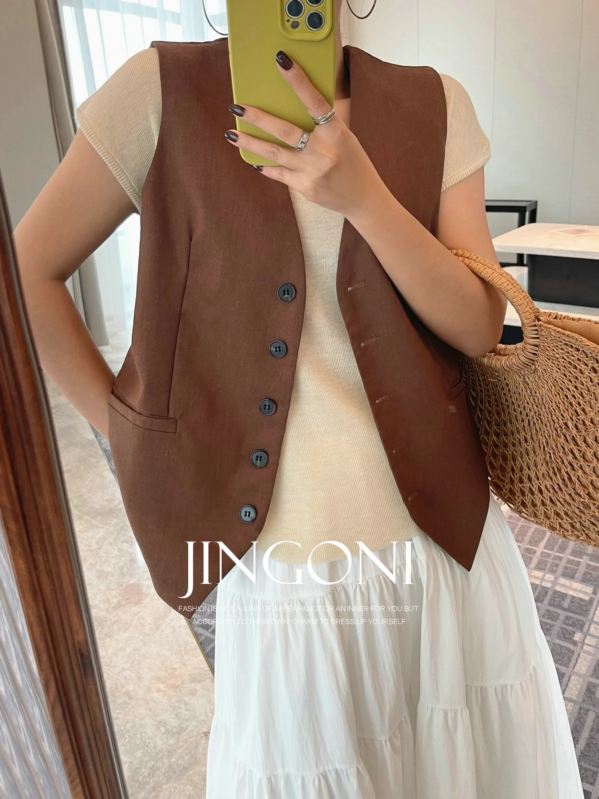 

Linen Vest Waistcoat Y2k 2024 Woman Clothing Summer Korean Fashion Vintage Elegant Sleeveless Tops Cropped Jacket New Outer Chic