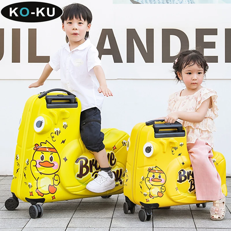 KO-KU Trolley Case ride on Suitcase for kids 2-12 years Old Trojan Horse Luggage can be Boarding Universal Wheel Suitcase