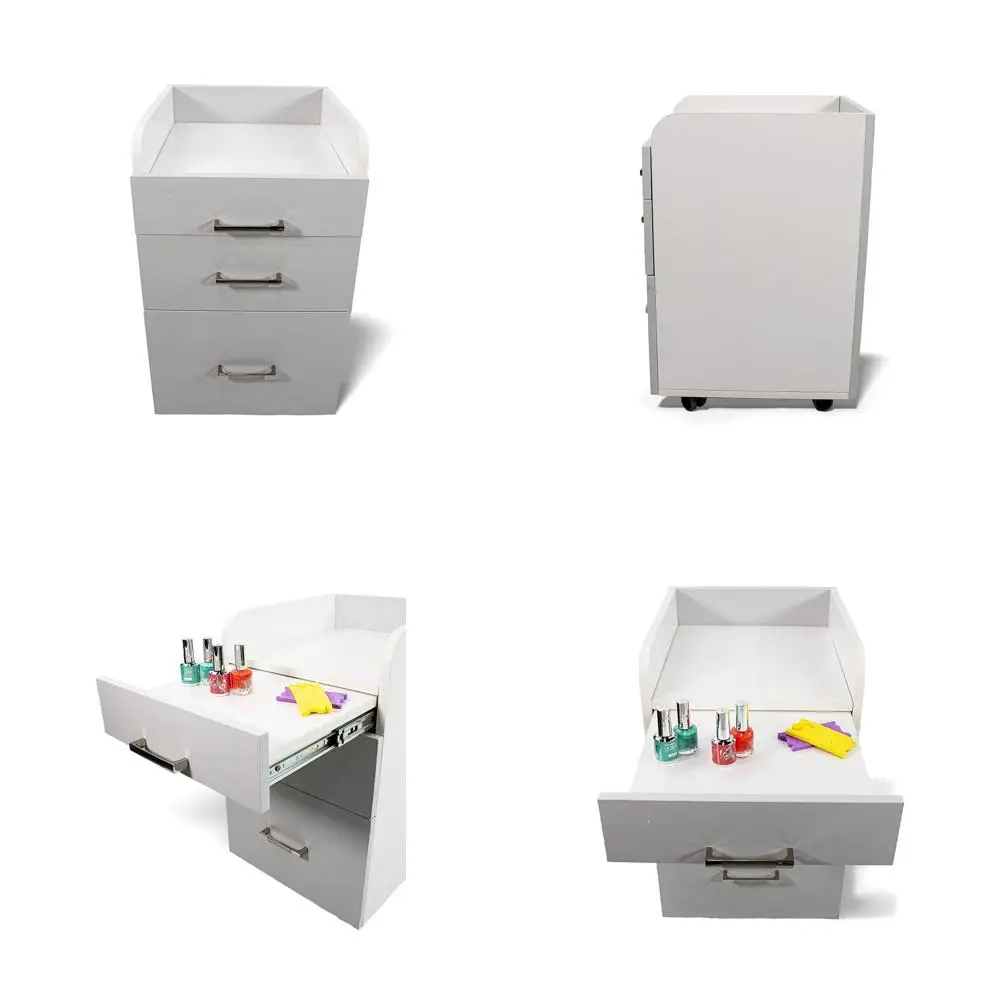 عربة باديكير دوارة مع أدراج تخزين لصالونات الأظافر والمنتجعات الصحية، أبيض/رمادي رمادي رمادي رمادي