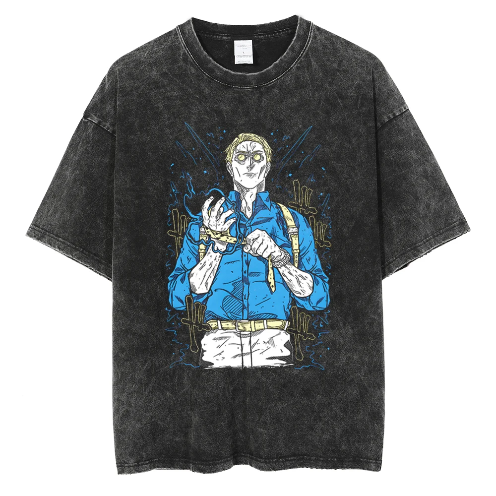 أنيمي Jujutsu Kaisen الرجال أنيمي Harajuku خمر القطن غسلها تي شيرت الشارع الشهير المتضخم المرأة قصيرة الأكمام فضفاضة للجنسين #3
