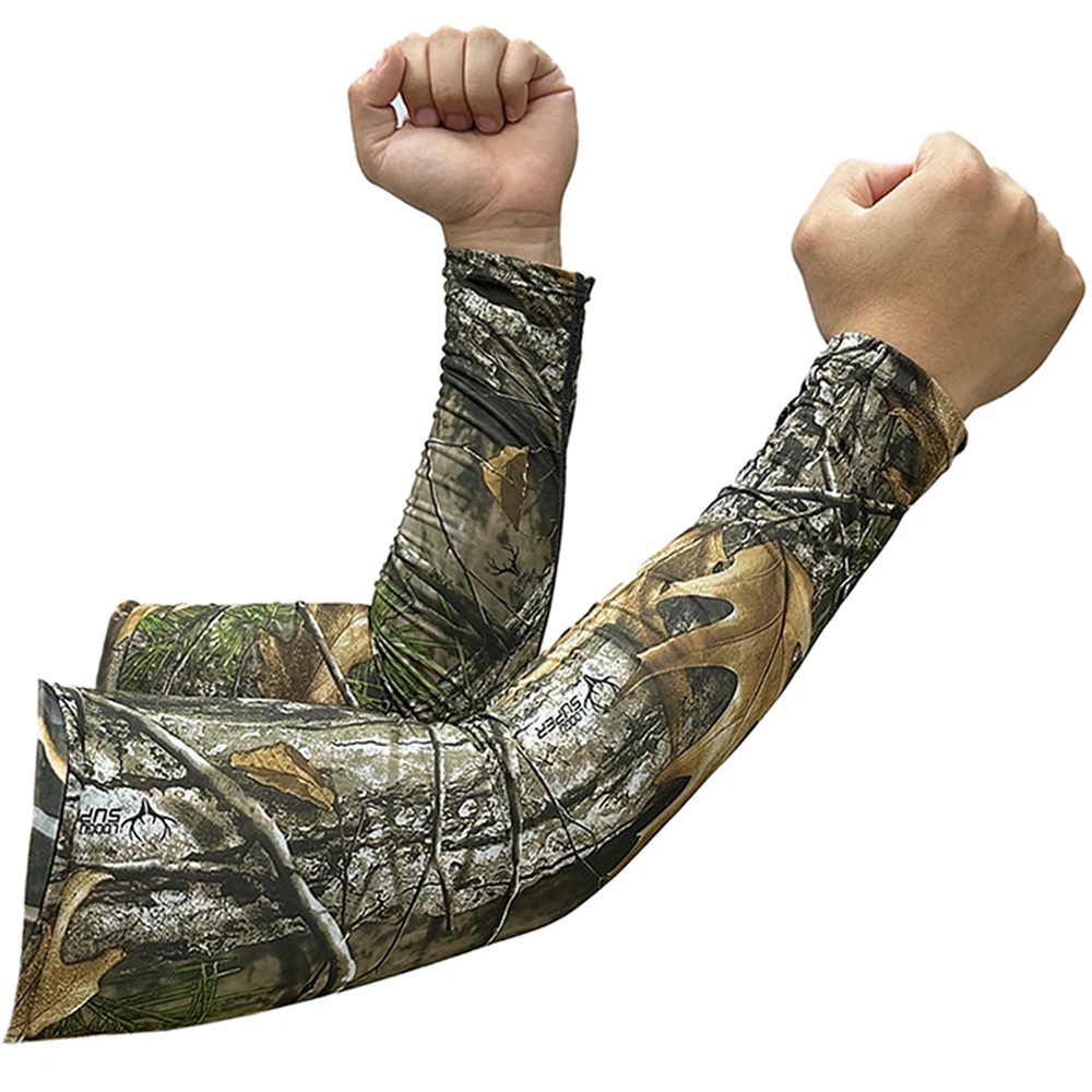 2Pcs Unisex Arm Sleeves Bionic Leafy Sleeves Cover Hunting Sleeves Sports Running UV Sun Protection for Outdoor Fishing Cycling