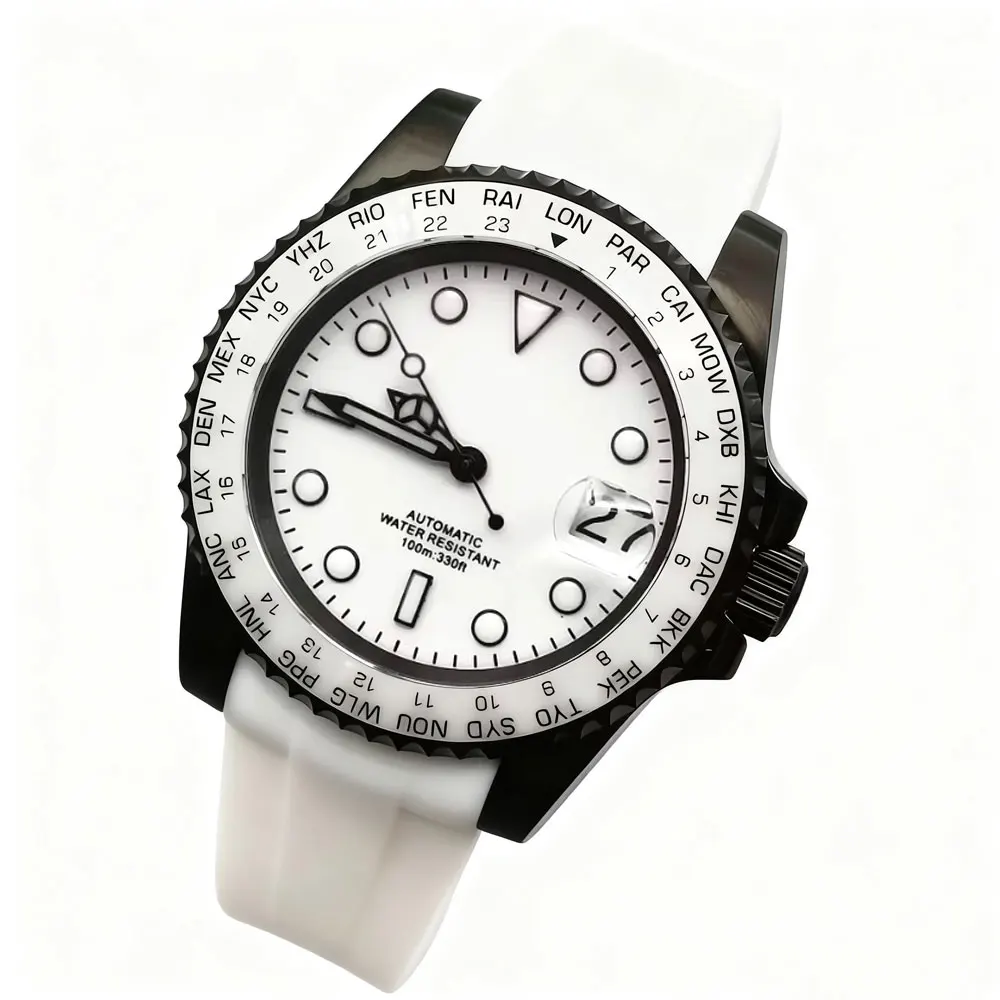 Custom logo NH35 Watch For man Diving 100m Luxury 40mm Automatic Mechanical Watches Sapphire PVD Black Case Rubber strap