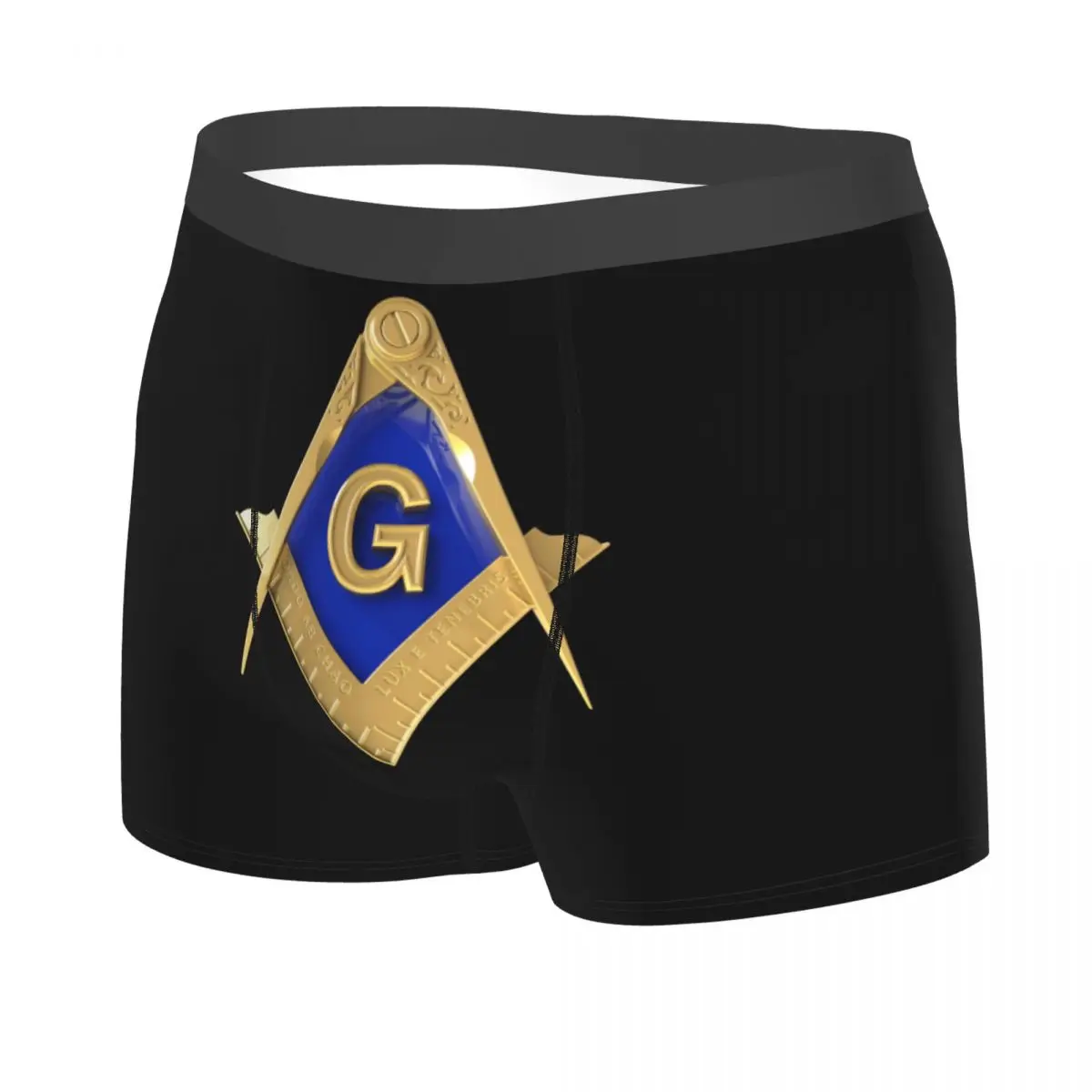 Custom Funny Freemason Gold Square Masonic Boxers Shorts Panties Men's Underpants Breathable Briefs Underwear