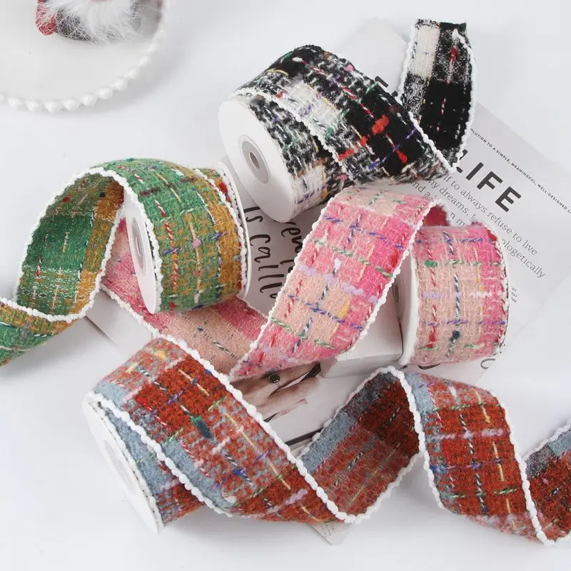 50MM Tweed Plaid Knit Ribbon Hair Bows DIY Crafts Handmade Accessories Sewing Supplies Wholesale Crafts 25Yards