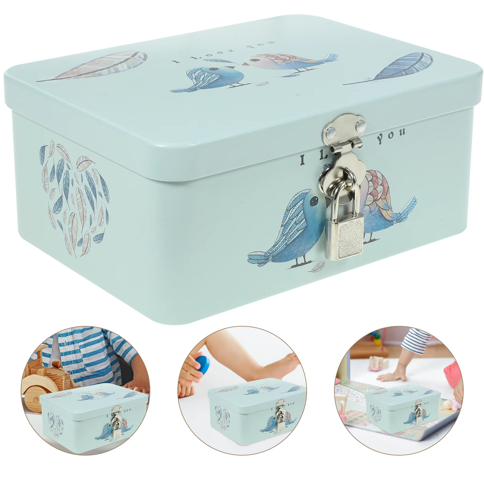 Storage Box with Lock Tinplate Case Piggy Bank Bins Money Decorative Gift Boxes Organizer Holder Desk Metal Can