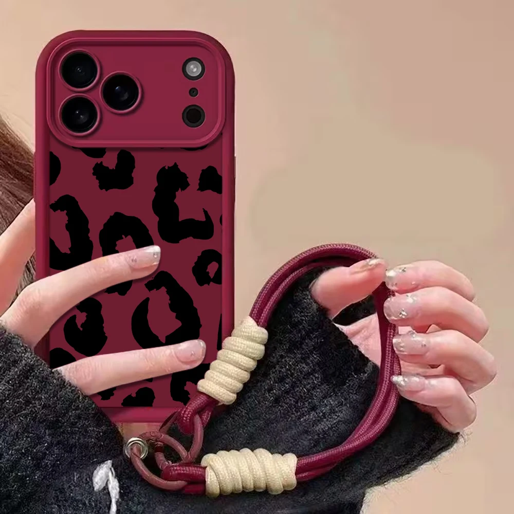 Retro-Leopardenmuster-Handschlaufenhülle für iPhone 16 17 Pro Max Hüllen iPhone 11 12 13 ProMax 14 15 7 Plus mit Lanyard Fundas – Detail 2