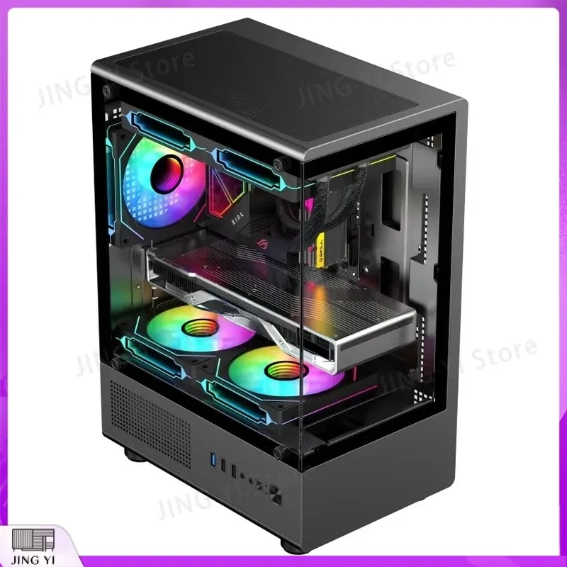 Gaming PC Case Micro ATX ITX Mid Tower Computer Chassis Tempered Glass Desktop Gaming Cabinet Customizable RGB Support High