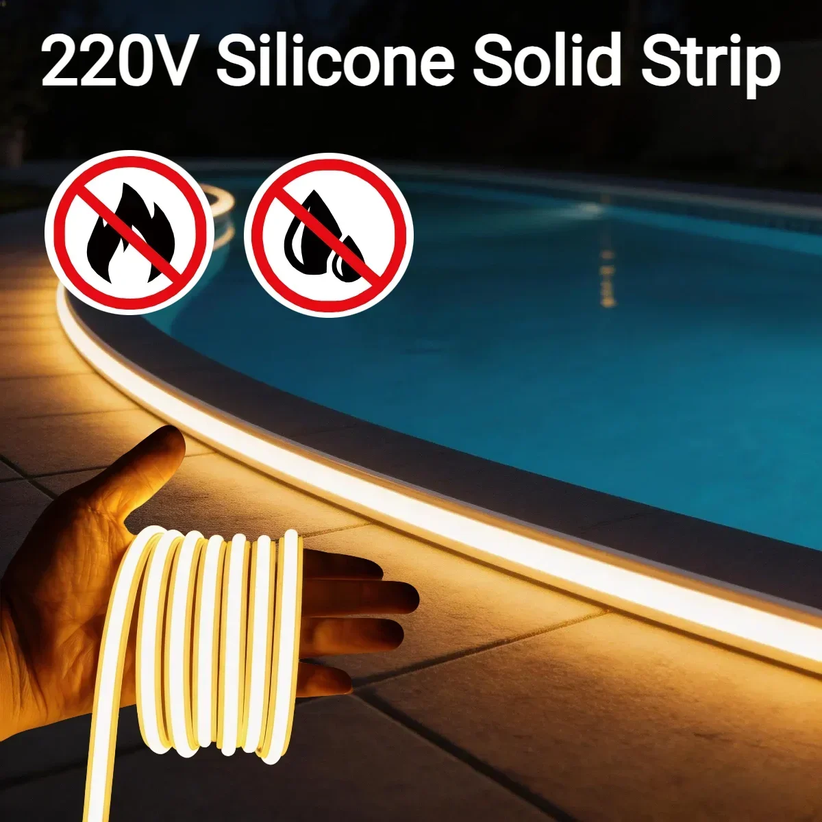 

220V Solid COB LED Neon Light Strip, 180° Silicone Flexible Waterproof Strip with inline Switch, for Home Ceiling & Cabinet Deco