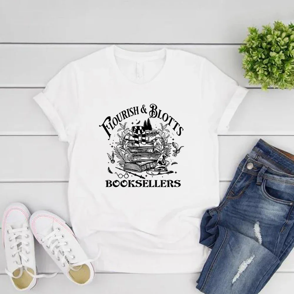 

Flourish Blotts T-Shirt Wizard Book Shop Shirt Vintage Magic Wizard Tee Unisex Short Sleeve T-shirts HP Inspired Bookish T-Shirt