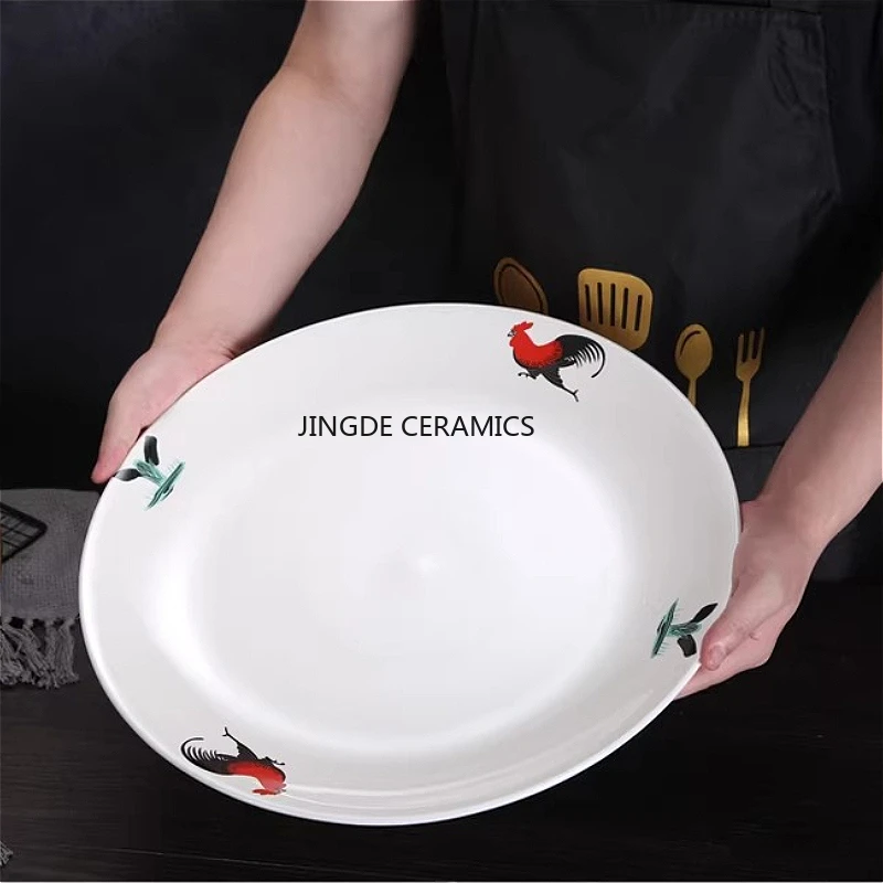 

1pc Ceramic Rooster Patterned Plate Chinese Rooster Plate Hotel Applicable Bone Plates Restaurant Main Course Plate Tableware