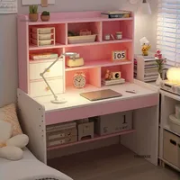 European Wooden Computer Desks Pink Bookshelf and Bookcase Integrated Study Desk with Storage Gaming Table Office Furniture WW