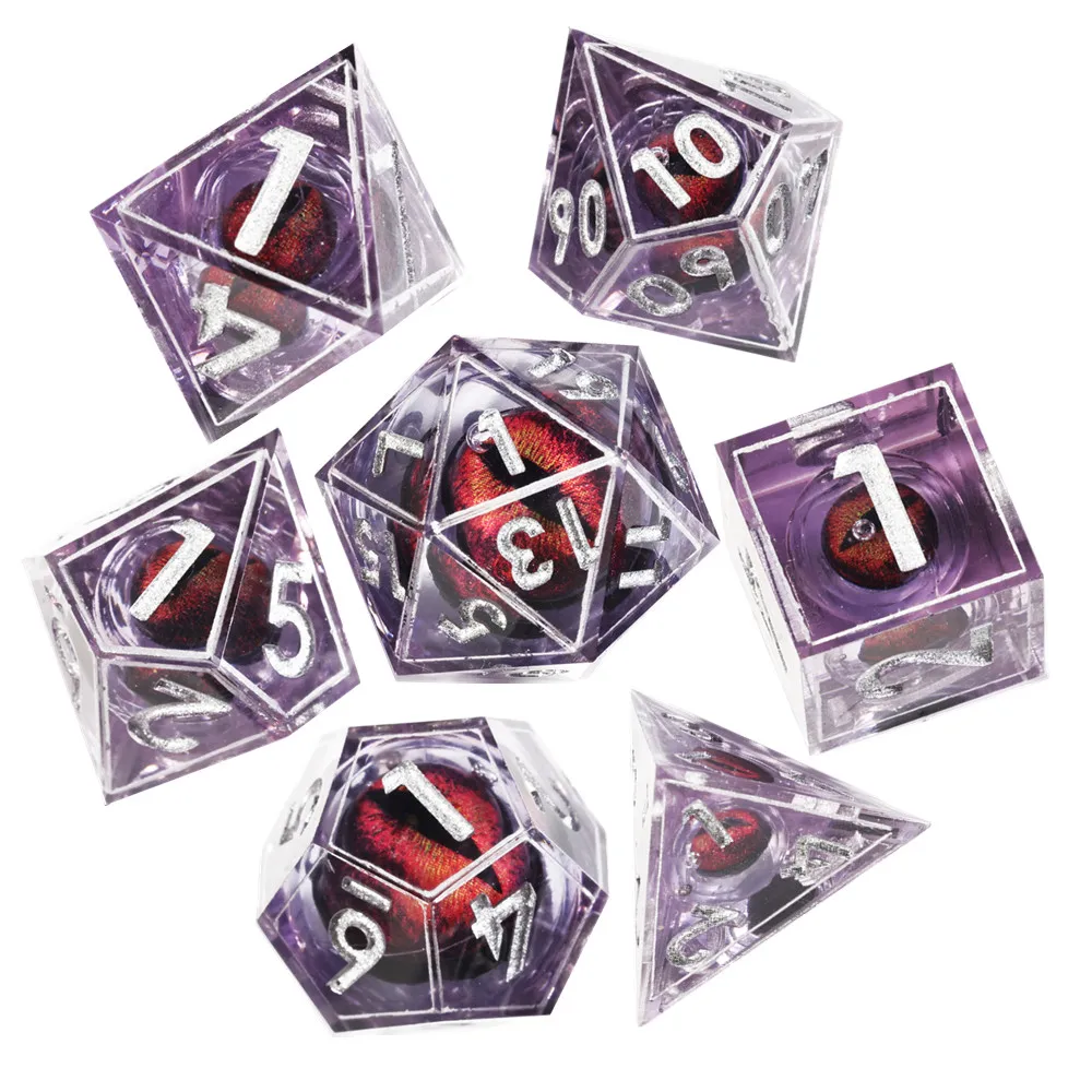 MINI PLANET Red Purple Dragon Eye Dice Set 7pcs Polyhedral Resin DND Dice For TRPG Desktop Games Handmade  Sharp D&D Dice Sets