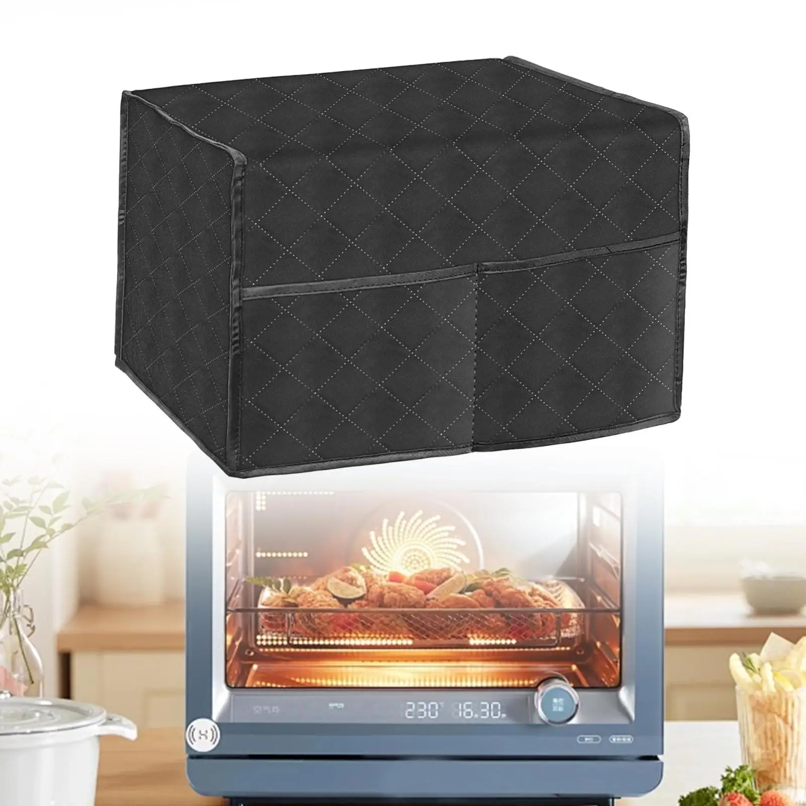 전자 레인지 커버 보호 커버, 주방 가전 커버, 튼튼하고 주머니가 있는 보호대 퀼트 오븐 커버