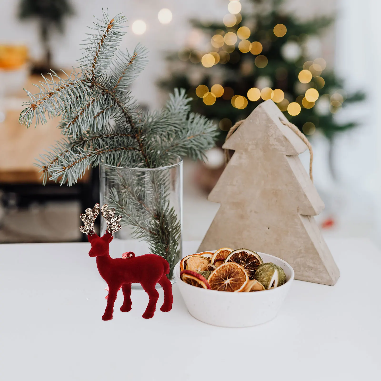 

Lifelike Reindeer Decoration Flocking Tabletop Xmas Ornament Exquisite Craftsmanship Portable Christmas Tree Pendant