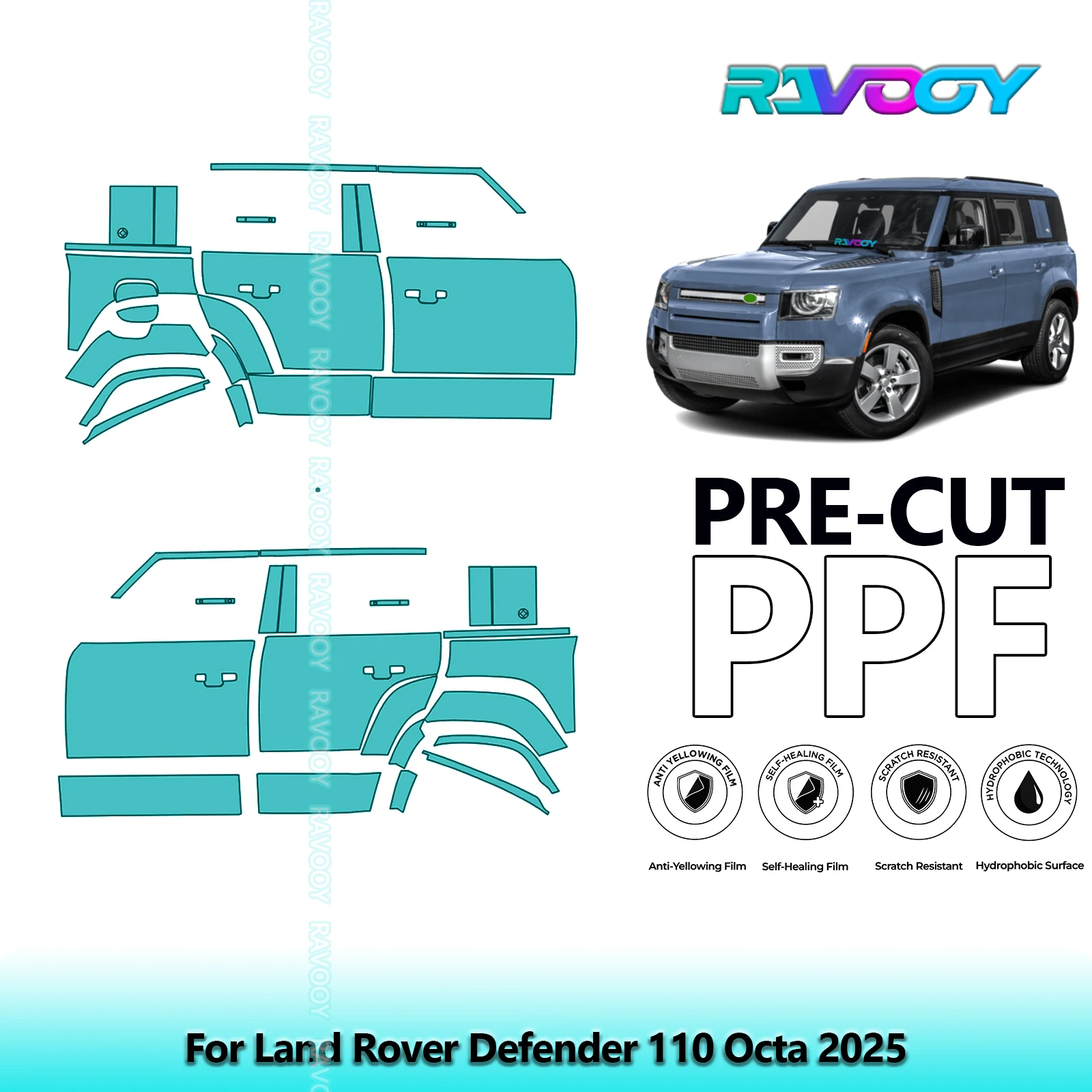 

For Land Rover Defender 110 Octa 2025 8.5mil Clear Matte Pre-Cut PPF Door & A/B Pillar Kit TPU Paint Protection Film Set