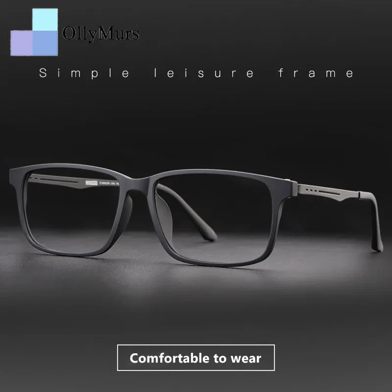 OLLYMURS Сверхлегкие удобные очки по рецепту TR90, оправа для очков с большим лицом, квадратные оптические очки из чистого титана для мужчин 8838