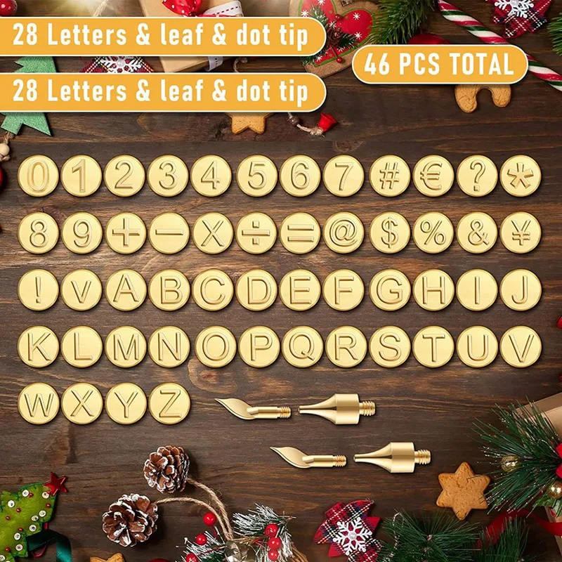 Promoção! Wood Burning Dica Set para Wood Craft, DIY Embossing Carving, Número do alfabeto, incluindo o número, 56 pcs
