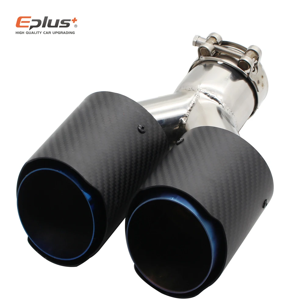 

EPLUS Car Matte Carbon Fiber Muffler Tip Y Shape Double Exit Exhaust Pipe Mufflers Nozzle Decoration Universal Stainless Blue