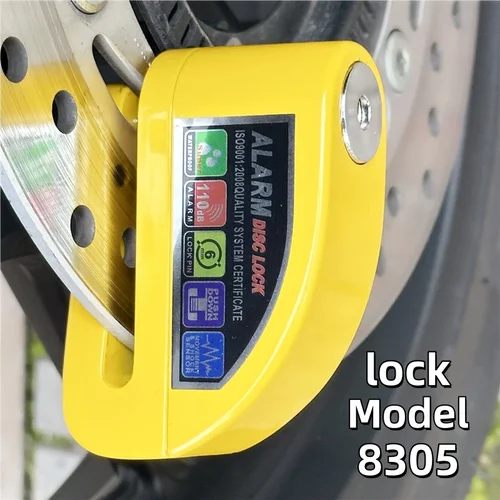 Imagen 2 del producto Cerradura de alarma impermeable para motocicleta, cerradura antirrobo de seguridad para bicicleta, bloqueo de freno de disco para bicicleta de montaña + bolsa + cuerda de recordatorio de 1,5 m